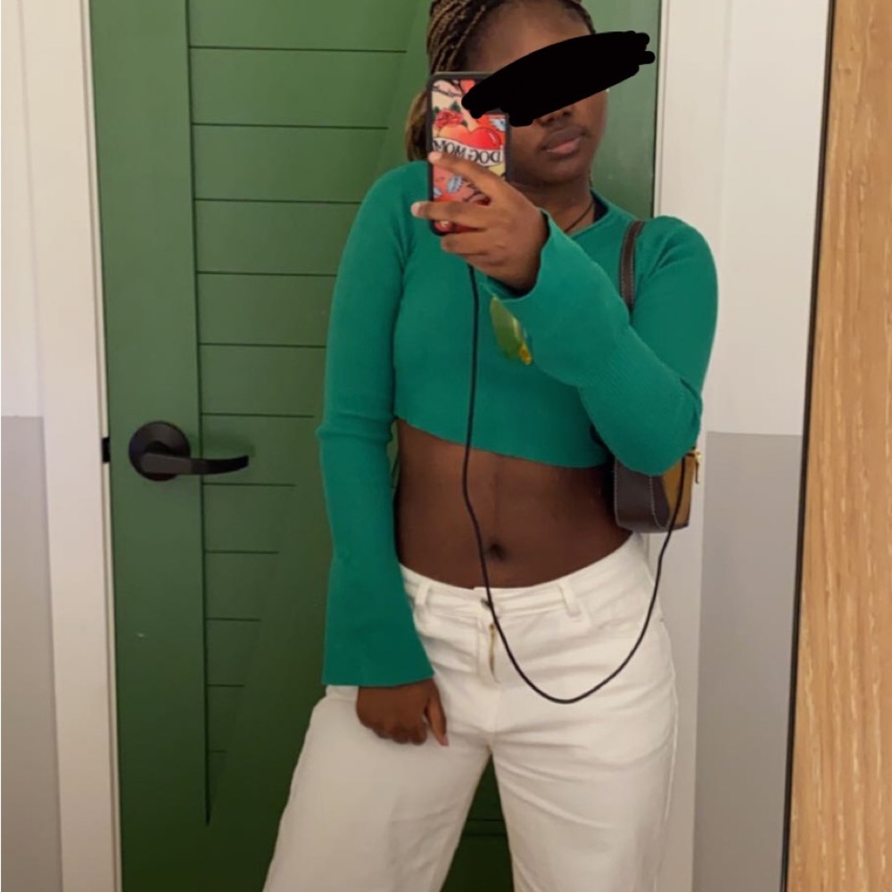 Flared sleeves cropped knitted long sleeve top